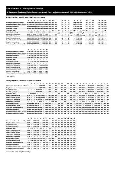 Bus Routes 5, 5A, 5B Timetable: Telford to Donnington and Stafford
