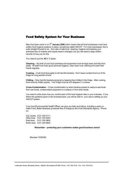 Food Safety System for Your Business: HACCP Implementation Guide