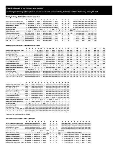 Bus Routes 5/5A/5E/6 Timetable: Telford to Stafford