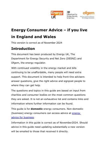 Energy Consumer Advice for England and Wales