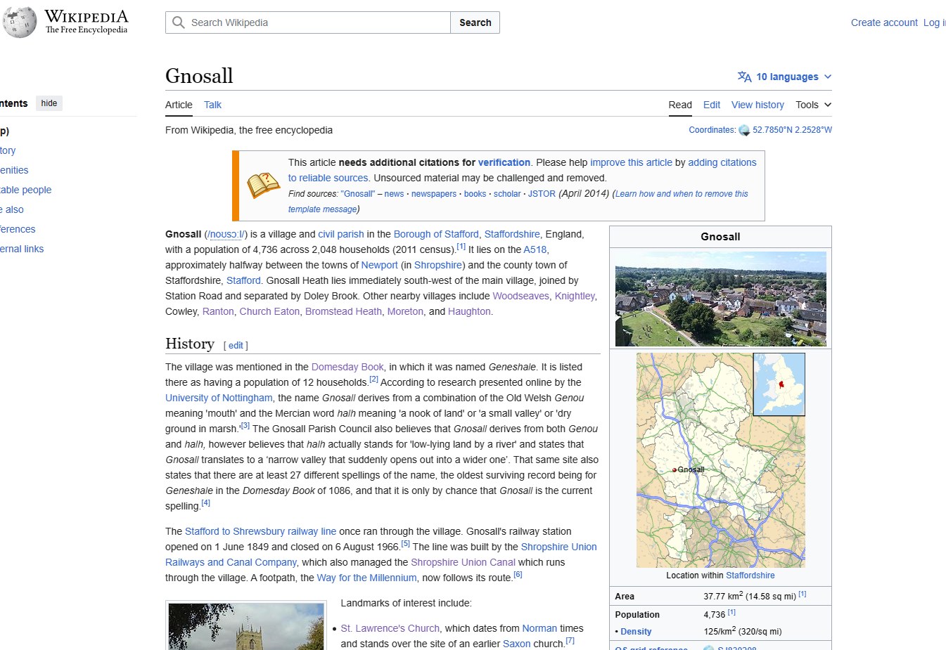 Gnosall on Wikipedia
