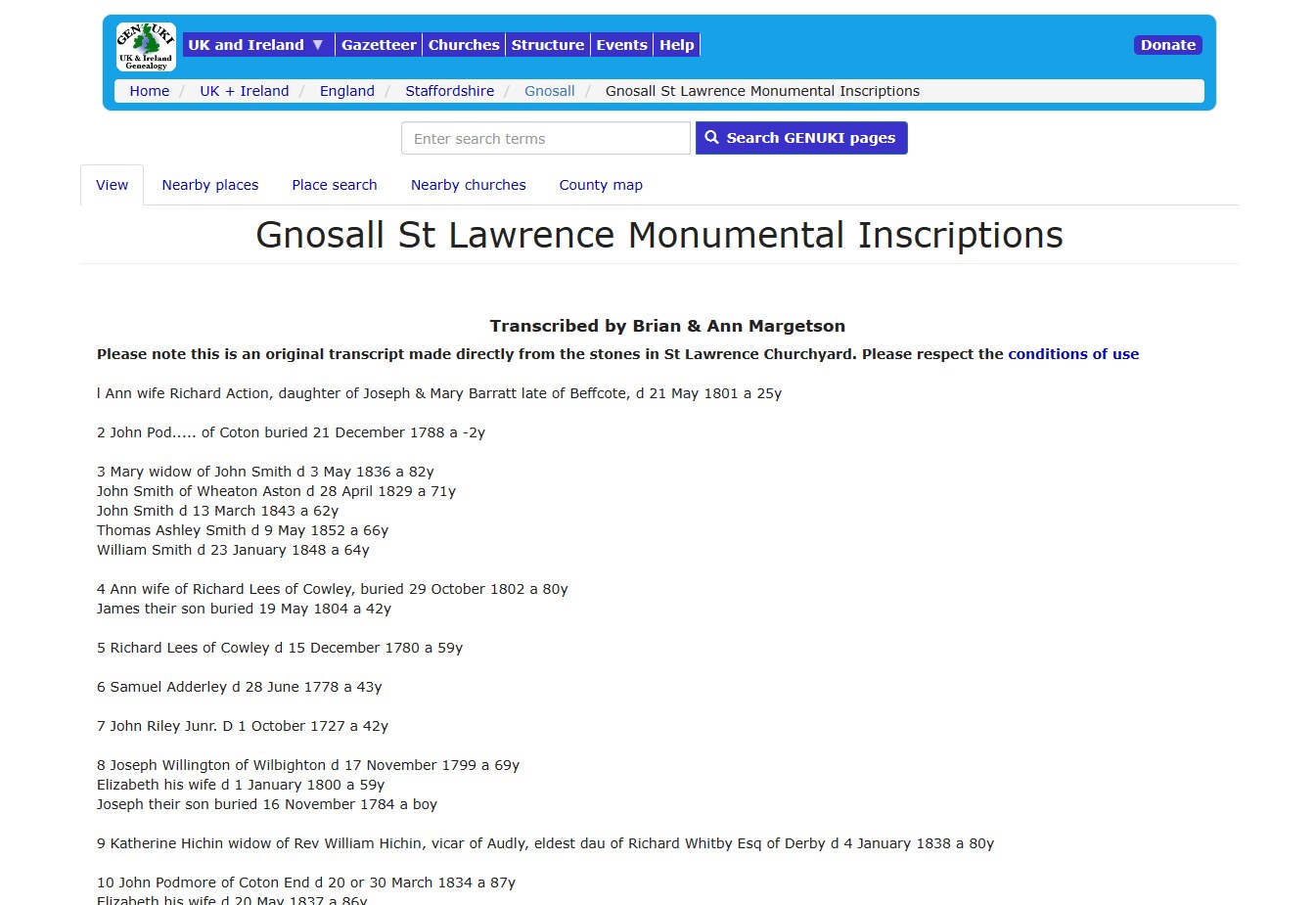 St Lawrence Monumental Inscriptions